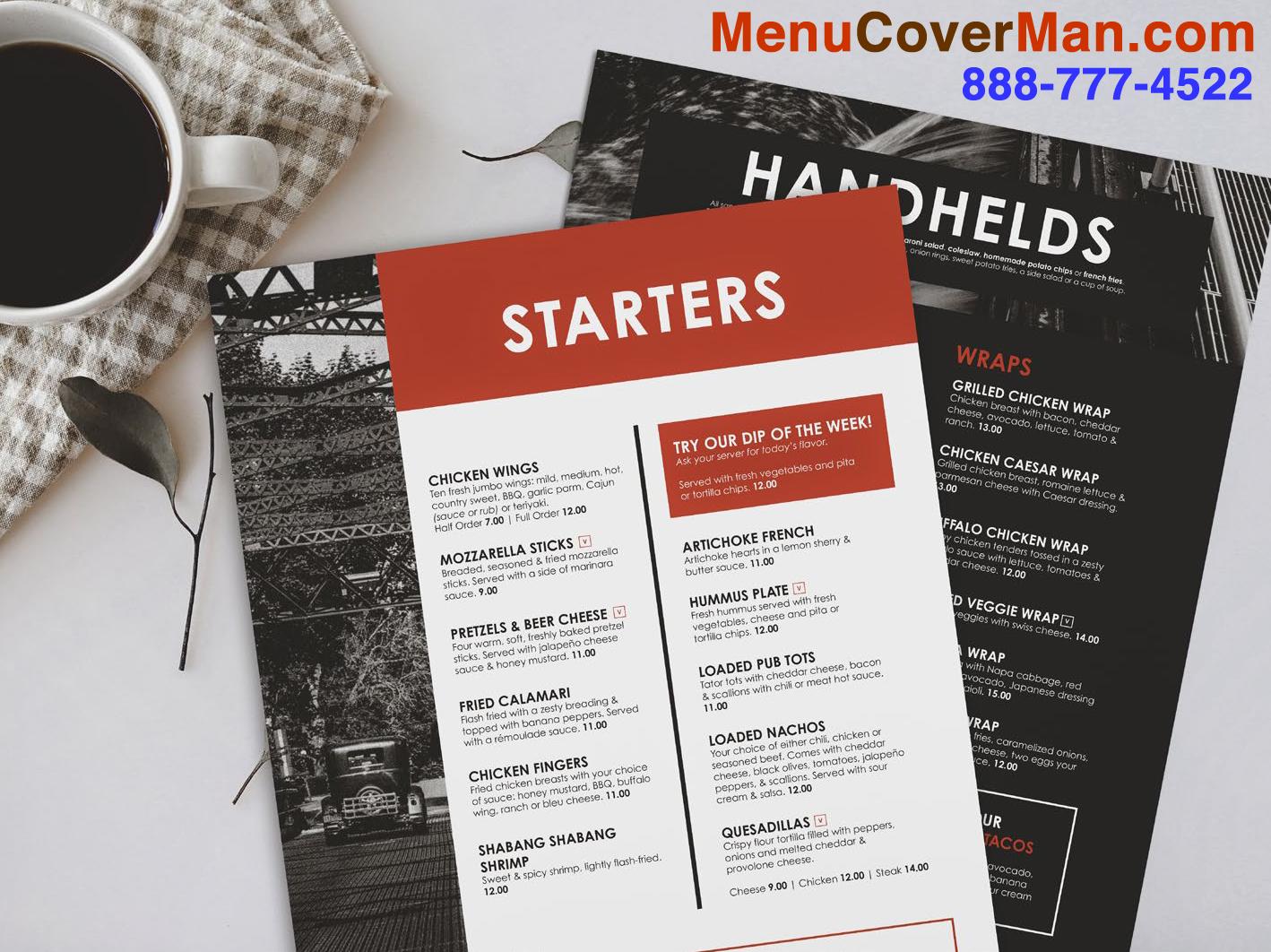 MenuCoverMan Washable and waterproof paper menus.
